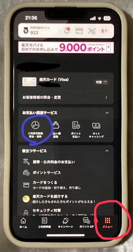 楽天カード申込するための画面